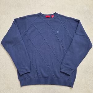 Izod Men's S Cotton Textured Diamond/Argyle Crew Neck Sweater Blue
